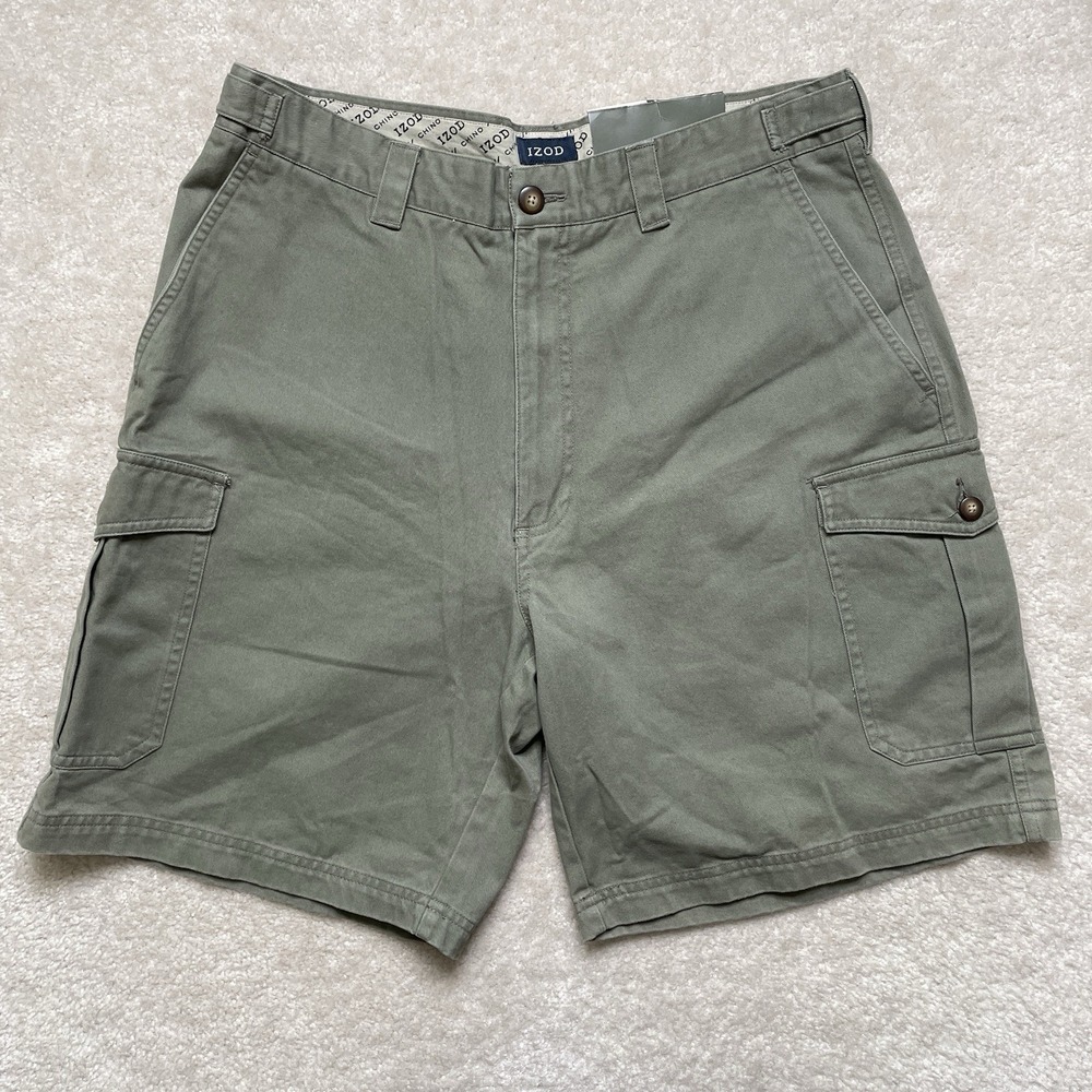 Izod 0-9 Chino Cargo Shorts Green Mens 34 NWT (Run Small)